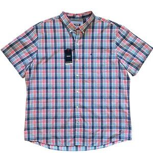 IZOD Advantage Performance Plaid Button Up Shirt Mens 2XL Short Sleeve